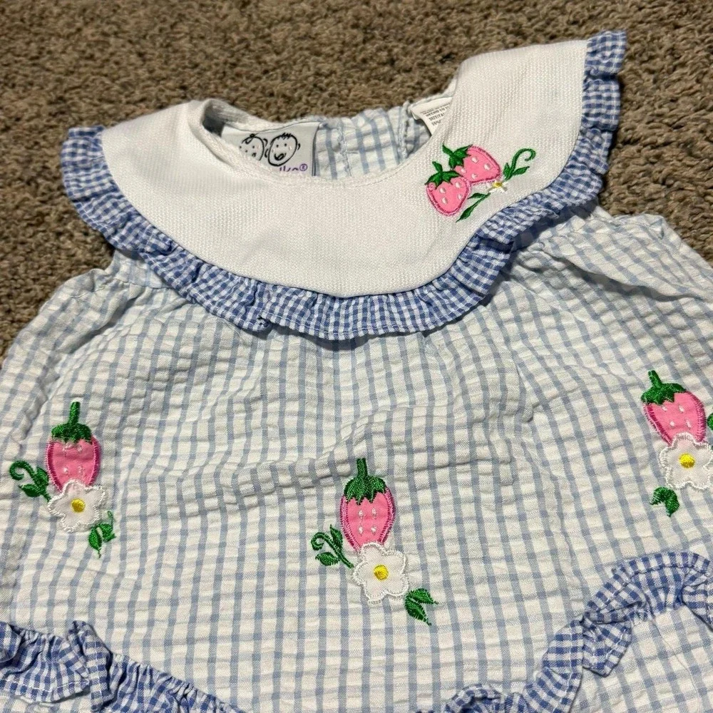 Vintage WeeFolks Baby Girl Romper 6/9M Strawberry Gingham Ruffle Bubble